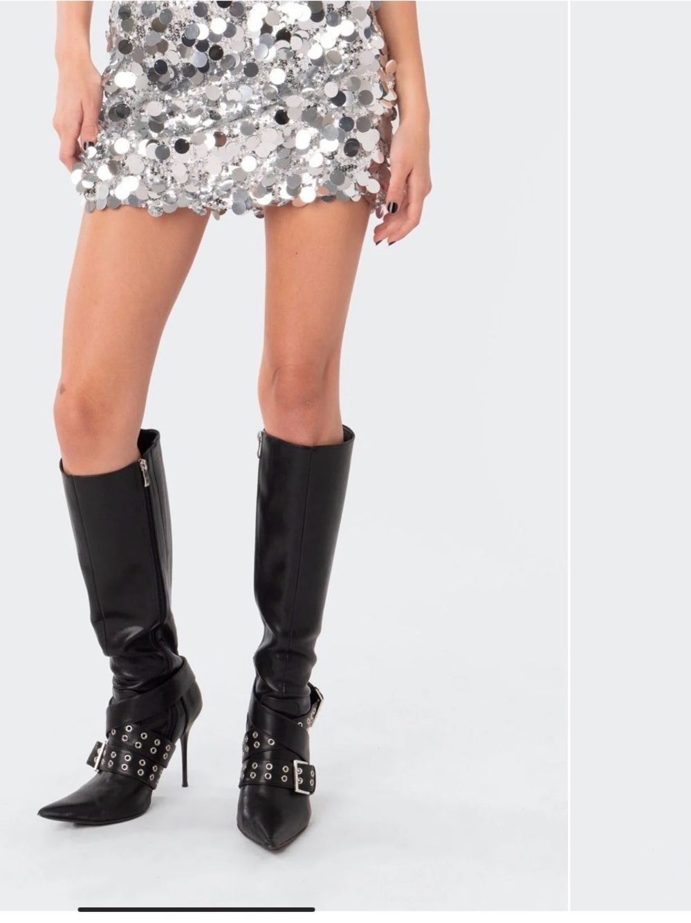 Edikted Black Knee-High Buckled Stiletto Boots